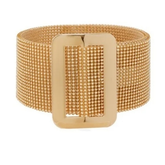 Full Rhinestone Crystal Mesh Pave Wide Belt Gold Black Silver Adjustable Womens main image 6
